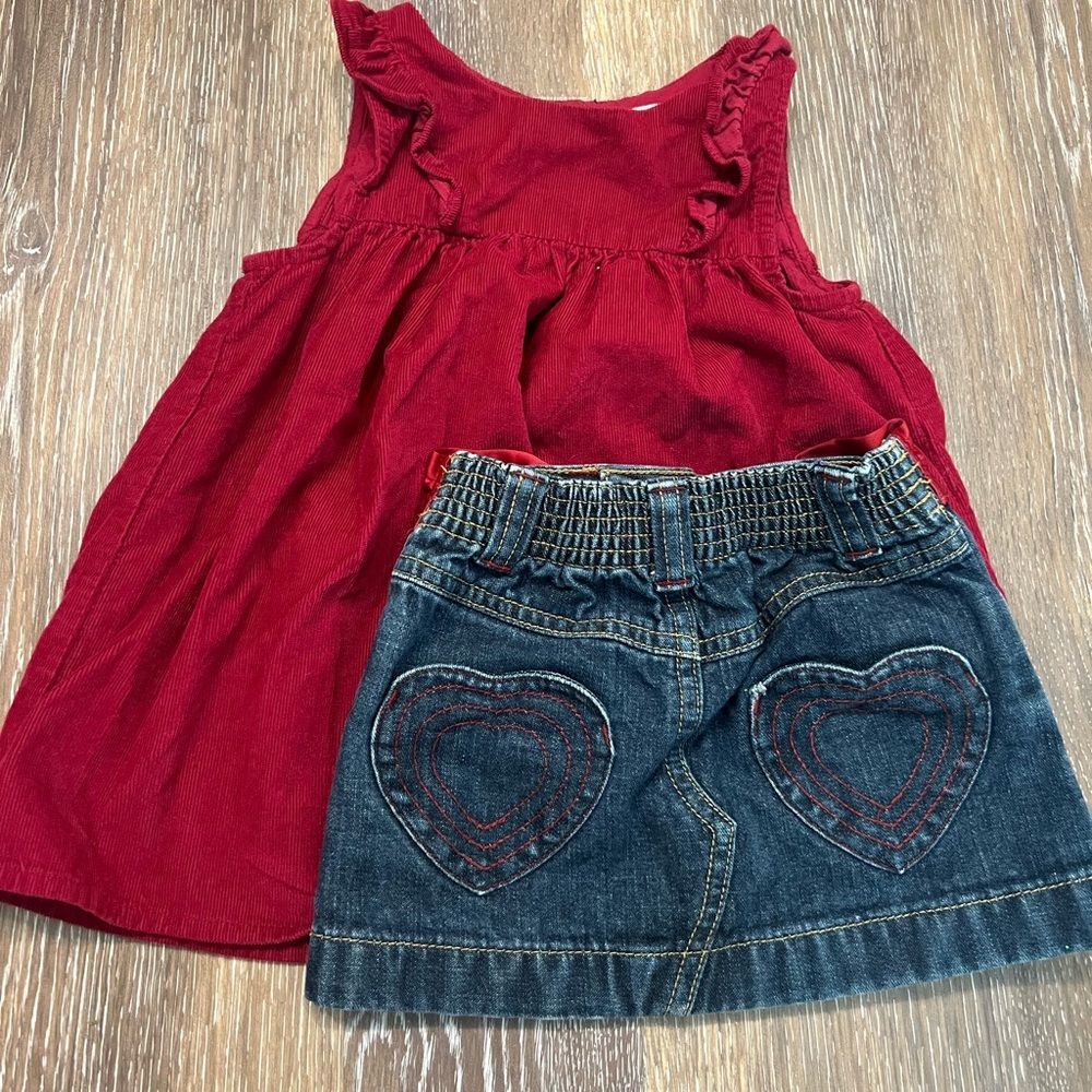 Baby Gap corduroy Sleeveless dress SZ 12-18 months and Old Navy Denim Bow Skirt